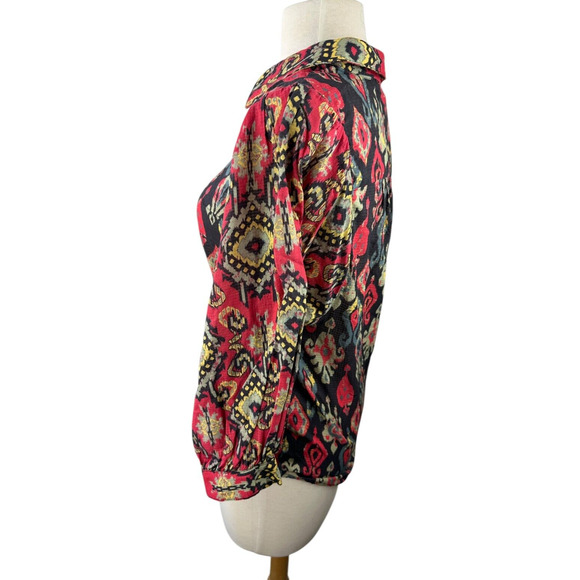Anthropologie Forever That Girl Ikat Paisley Contrast Print Top Button Blouse XS - Picture 9 of 16